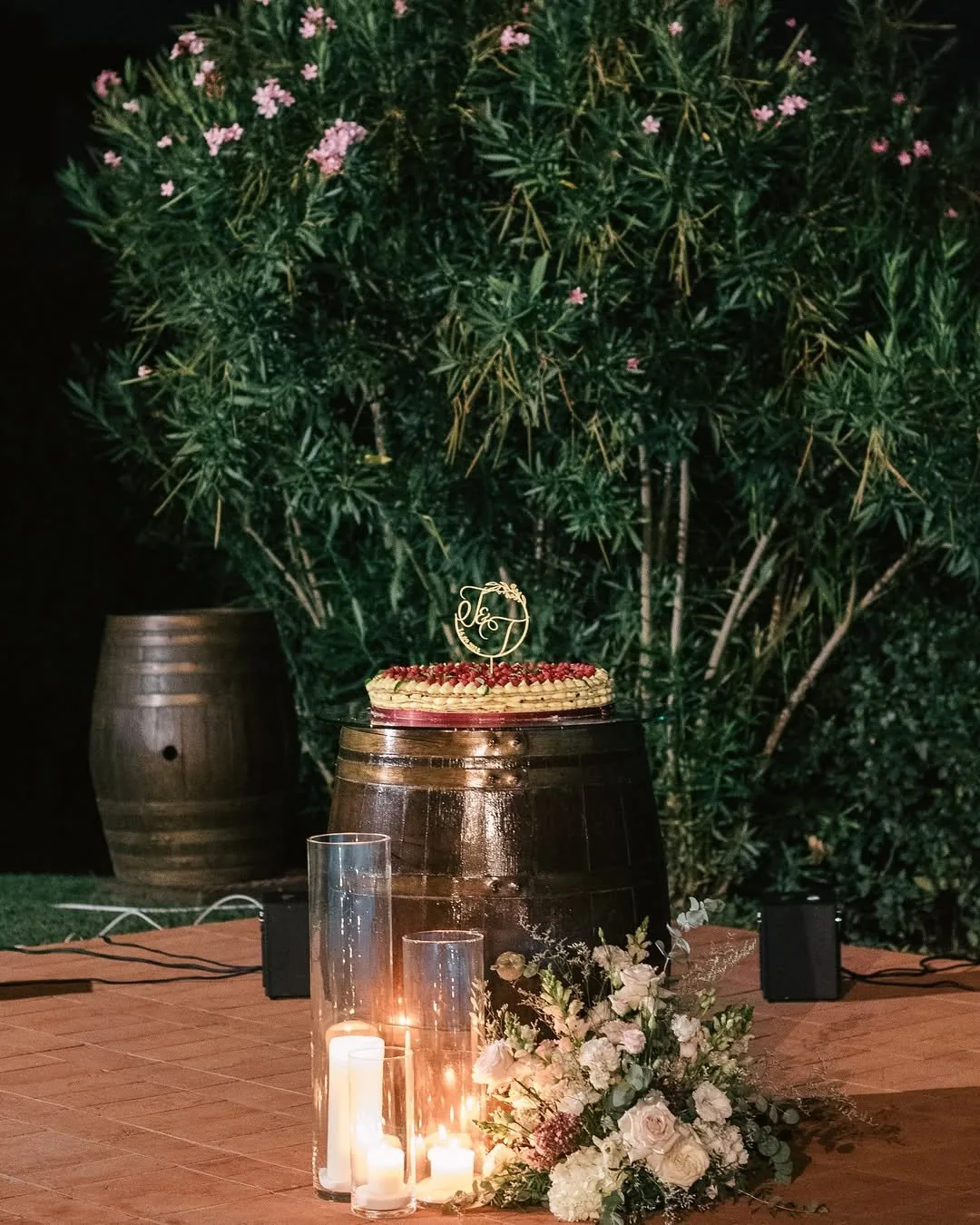 Wedding cake assembled at a Tuscan reception